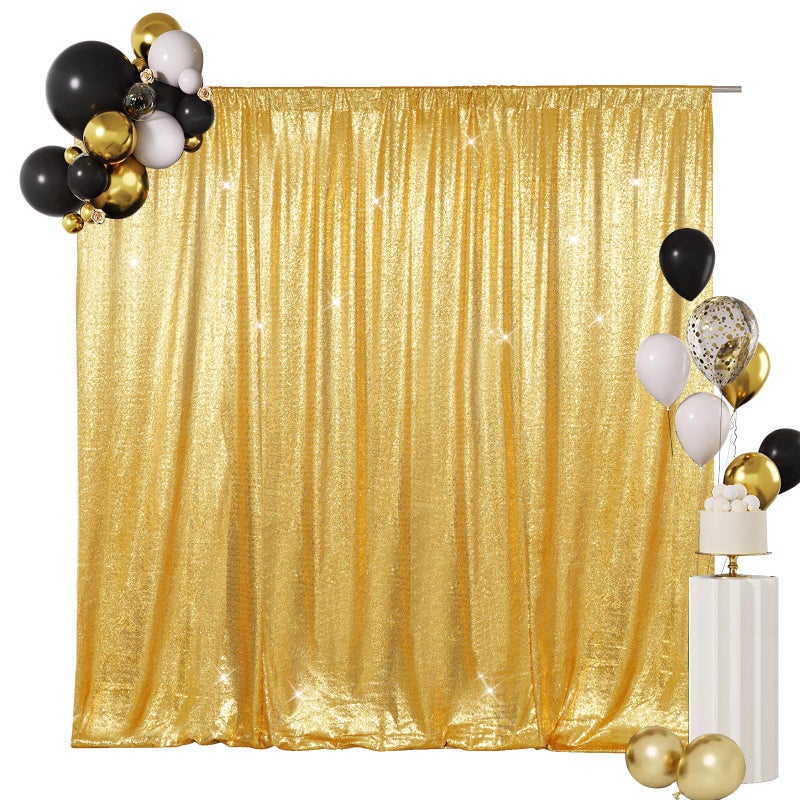 SquarePie Sequin Backdrop Curtain Not See Through Background for Wedding Party 8FT x 8FT Gold - Image 1